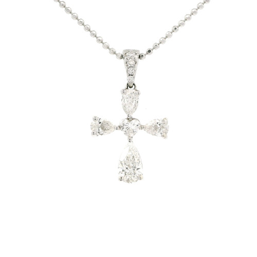 14k White Gold Diamond Cross Pendant Necklace 501-10311