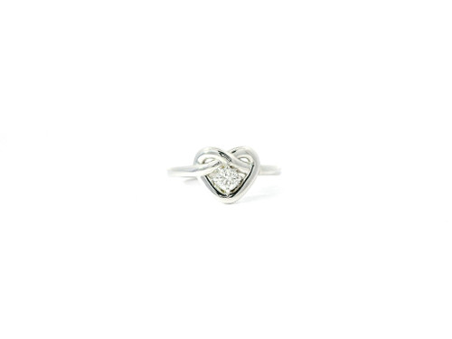 14K White Gold Round Brilliant Solitaire Ring in Heart-Shaped Love Knot SIM-10483