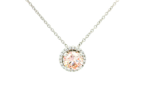Round Fancy Intense Pink Diamond Dangle Pendant with Halo 14K White Gold Necklace LGD-10121