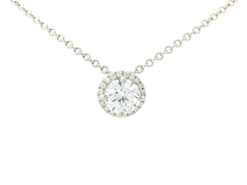 Round Brilliant Cut Diamond Pendant with Halo Necklace in 14K White Gold LGD-10122