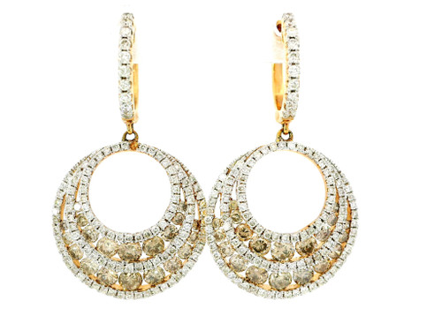 18K Rose Gold Dangle Earrings with Fancy Brown and White Diamonds MKD-10141