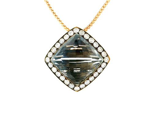 Square Cut Crystal set in Diamonds 14K Rose Gold Pendant 560-11526