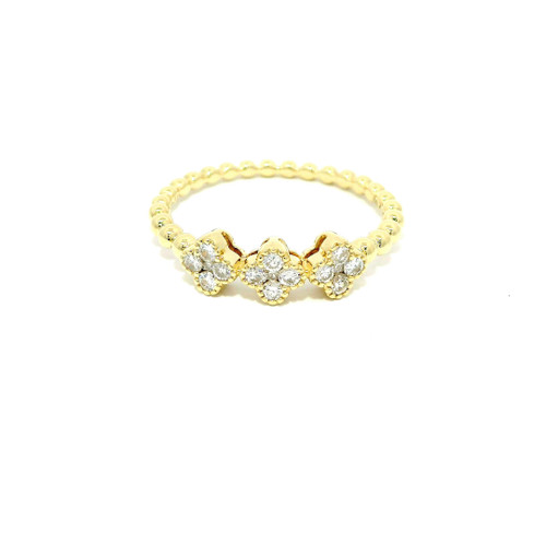 14kt Yellow Gold Beaded Band Diamond Floral Cluster Ring 584-10074