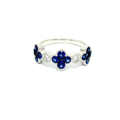 Vivid Blue Sapphire Clover Multistone Ring in 14kt White Gold 584-10072