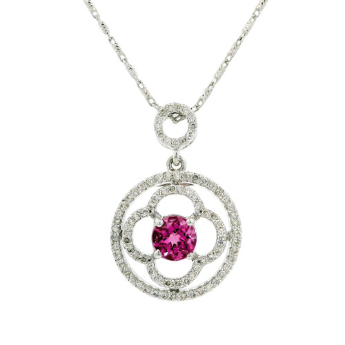 18kt White Gold Rubellite Quatrefoil Charm Necklace 560-11674
