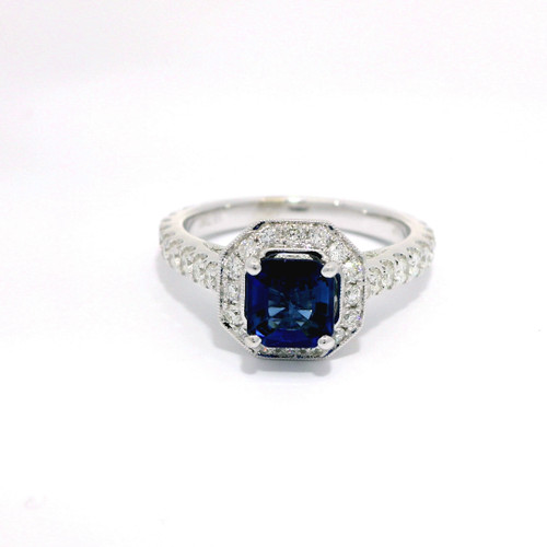 Royal Blue Sapphire Octagonal Halo Ring in 18kt White Gold RPG-10384