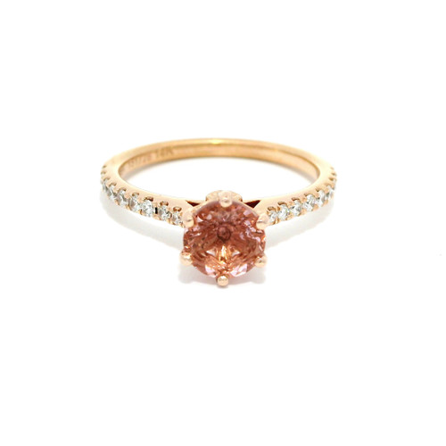 14kt Rose Gold Morganite Solitaire Ring with Pavé Accents RPG-10381