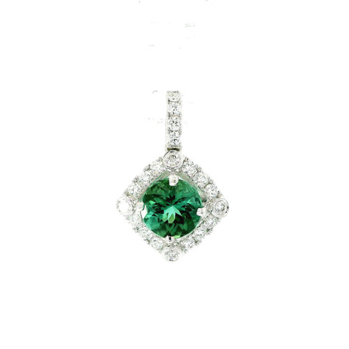 1.44ct Blue Green Tourmaline and .38ct Diamond Pendant 14k White Gold 560-11675