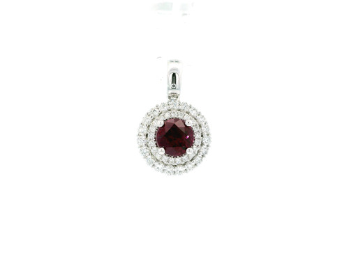 Rhodolite Garnet and Diamond Double Halo Pendants 14k White Gold 235-10293