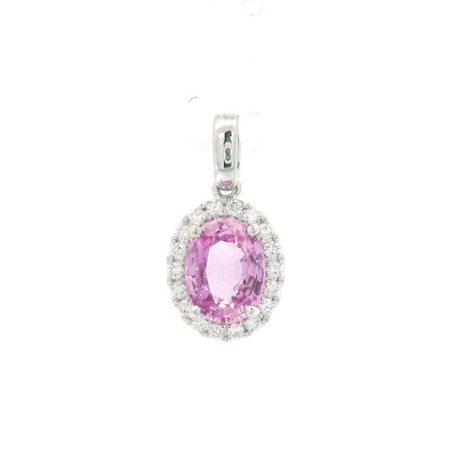 Pink Sapphire and Diamond Halo Pendant 14k White Gold 565-10145