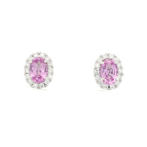 Pink Sapphire and Diamond Halo Earrings 14k White Gold 230-10141