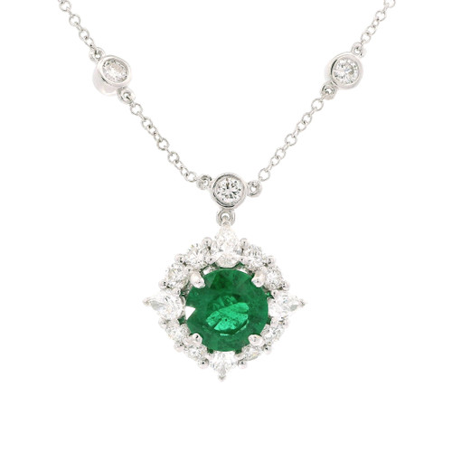 Stunning Emerald and Diamond Necklace 14k White Gold 565-10144