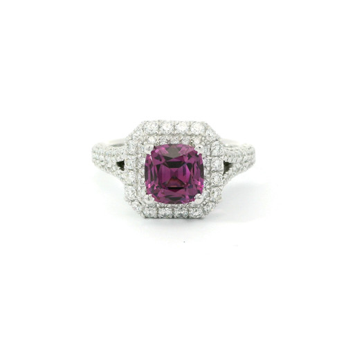 Rose Garnet and Diamond Halo Ring 14k White Gold RPG-10393