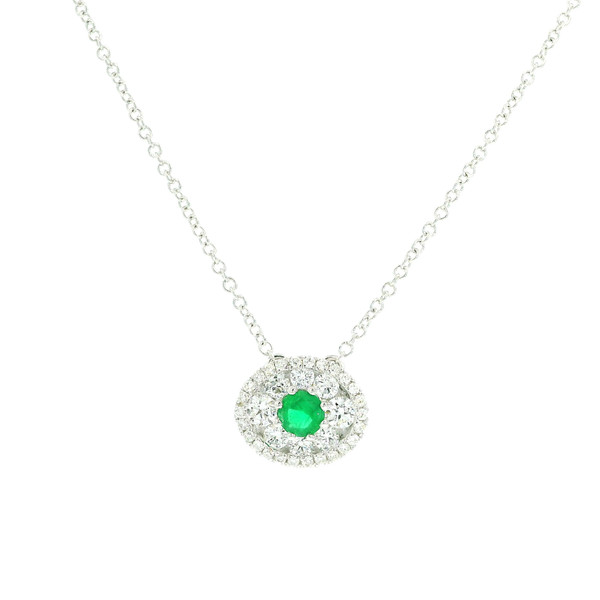 Elegant Emerald and Diamond Pendant Necklace DC-10940