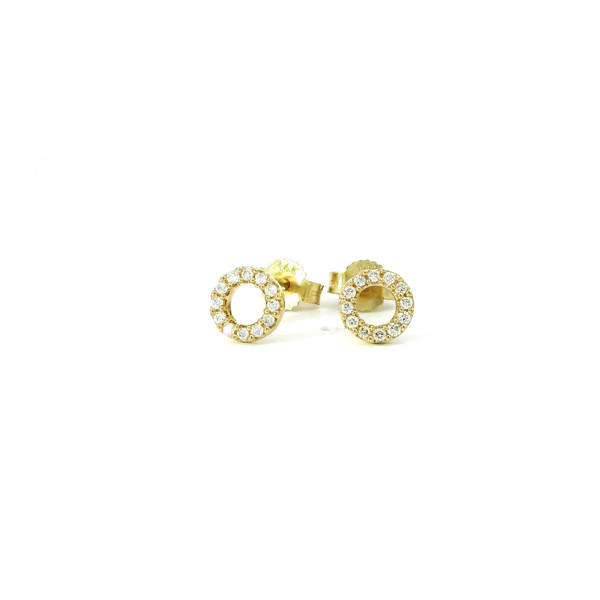 Elegant Gold Diamond Circle Stud Earrings SIM-10682