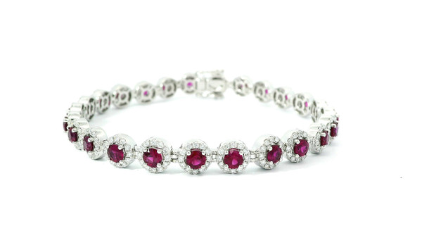 White Gold Tennis Bracelet with Round Rubies GBC-13190