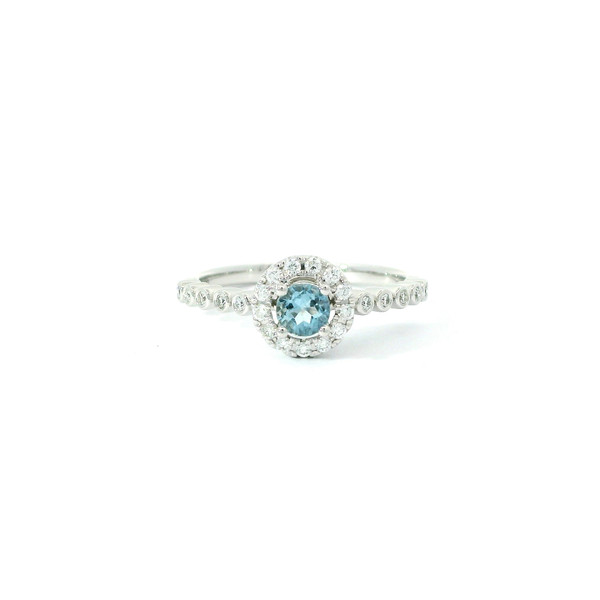 White Gold Diamond Ring with Round Aquamarine Center GBC-13229
