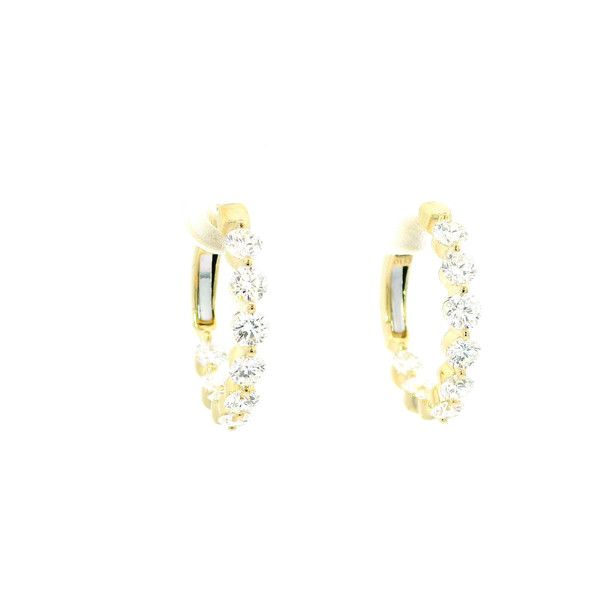 Elegant Gold In/Out Hoop Earrings with Round Brilliant Cut Diamonds GBC-13186
