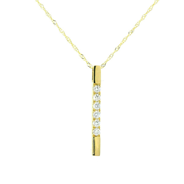 Yellow Bar Gold Necklace with Round Brilliant Diamonds GBC-13160