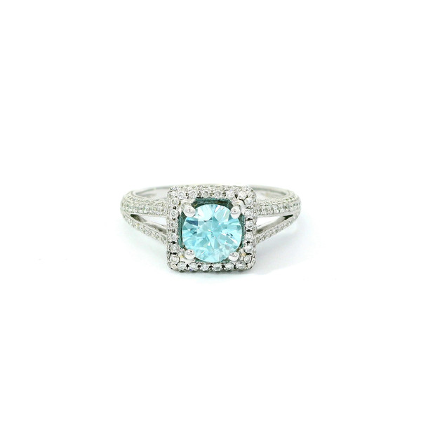 White Gold Multi-Stone Ring with Round Blue Zircon RSP-10218