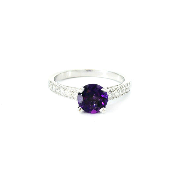 Round Brilliant Amethyst and Diamond White Gold Ring RSP-10262