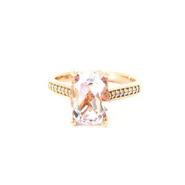 Rose Gold Ring with Cushion-Cut Pink Amethyst and Diamond Gemstones LJI-10037