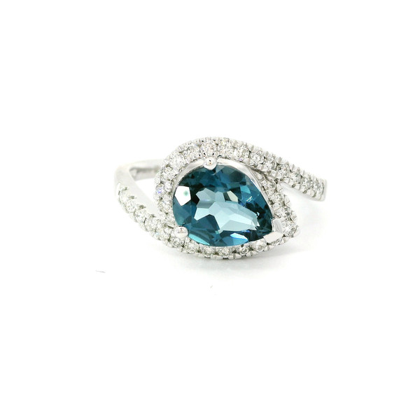 White Gold Cocktail Ring with Blue Topaz and Diamonds LJI-10033