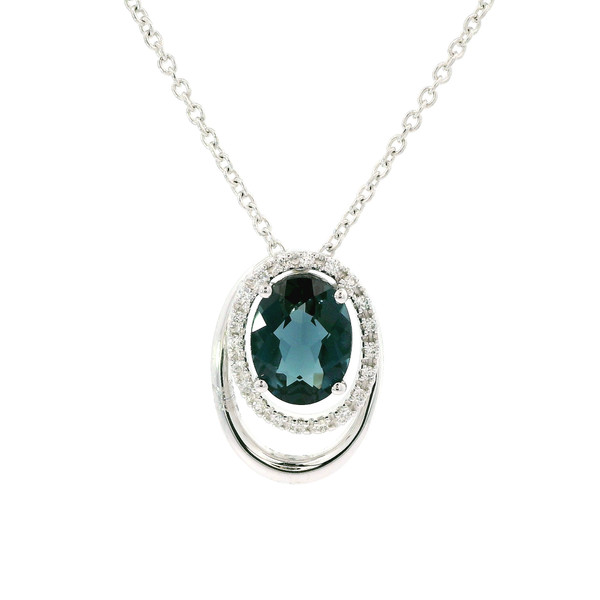 White Gold Necklace with Blue Topaz and Diamonds LJI-10056