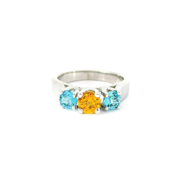 Orange Garnet and Blue Topaz White Gold Ring RSP-10254