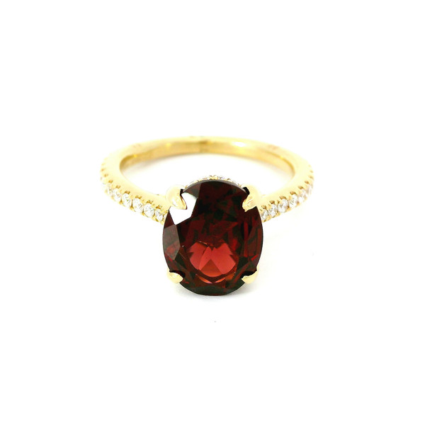 Yellow Gold Diamond Solitaire Ring with Oval Red Garnet RSP-10270