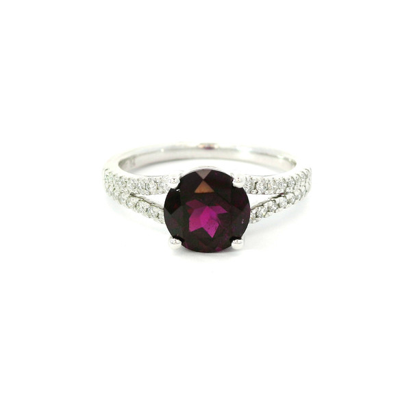 White Gold Diamond Ring with Round Garnet RSP-10246