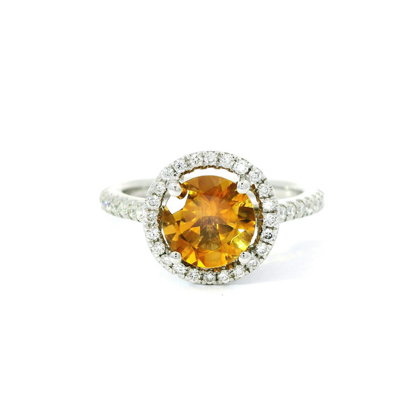 White Gold Diamond Cocktail Ring with Round Citrine RSP-10241