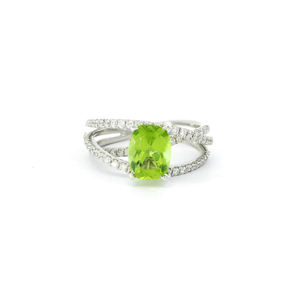 White Gold Diamond Ring with Cushion Cut Peridot Gemstone RSP-10219