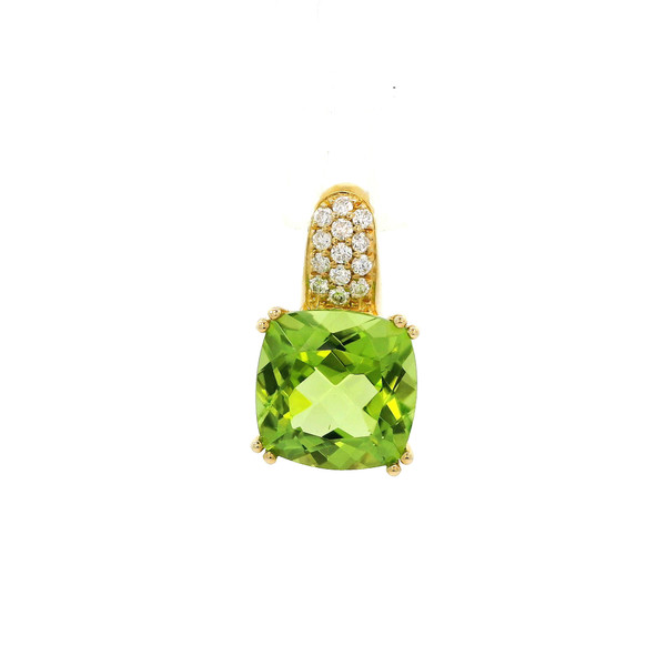 Yellow Gold Diamond Pendant with Cushion-Cut Peridot Gemstone LJI-10048