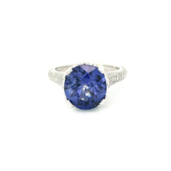 White Gold Diamond Cocktail Ring with Royal Blue Created Sapphire RPG-10379