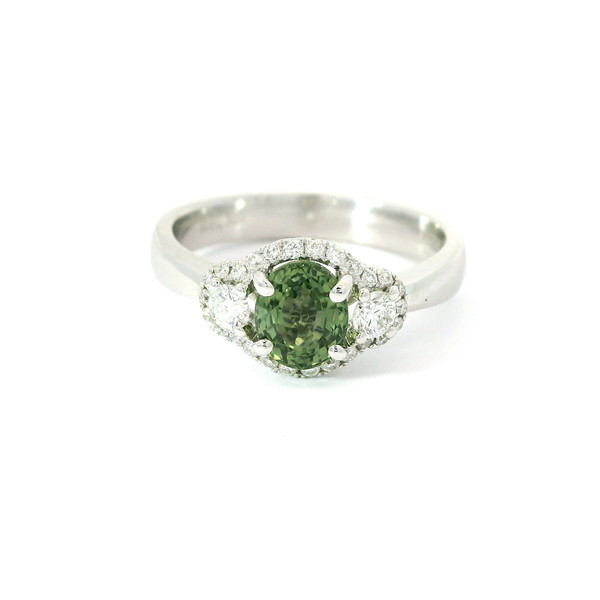 White Gold Diamond Ring with Oval Green Sapphire RPG-10352