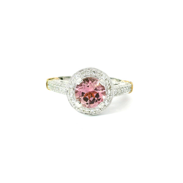 White Gold Diamond Ring with Round Pink Tourmaline RPG-10377
