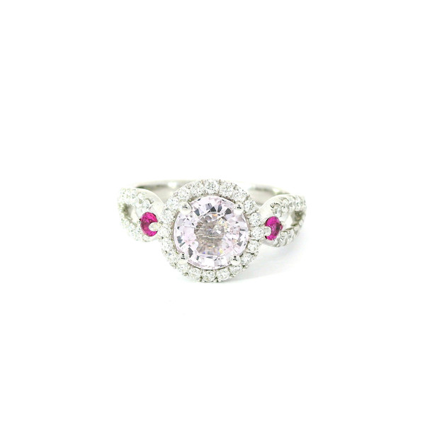 White Gold Diamond Ring with Padparadscha Sapphire RSM-11313