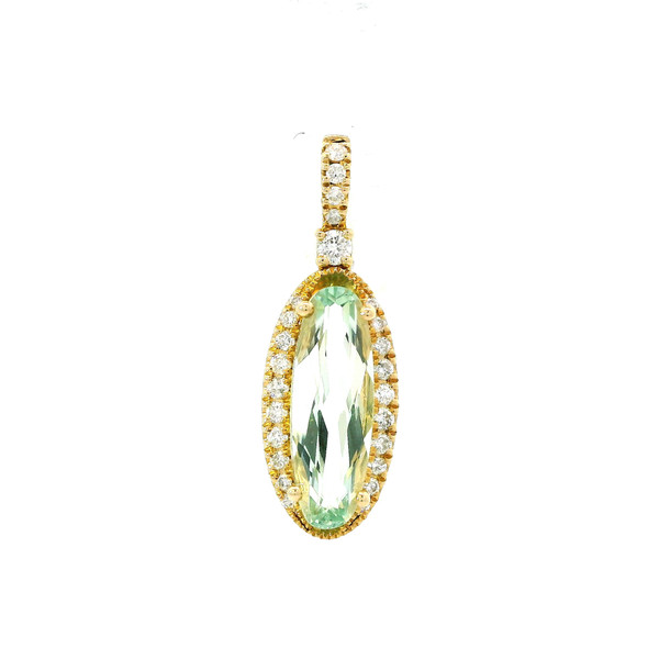 Yellow Gold Diamond Pendant with Oval Green Amethyst LJI-10083