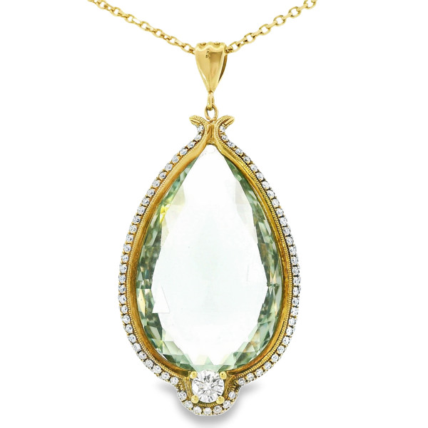 Green Amethyst and Diamond Yellow Gold Charm Necklace 420-10046