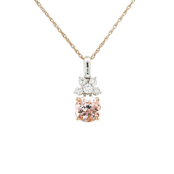 White and Rose Gold Pendant Necklace with Round Morganite and Diamonds GBC-12994