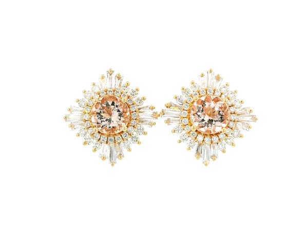 Rose Gold Stud Earrings with Morganite and Diamond Gemstones DOV-10065