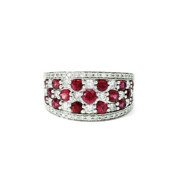 White Gold Multistone Ring with Rubies and Round Diamonds LJI-10043
