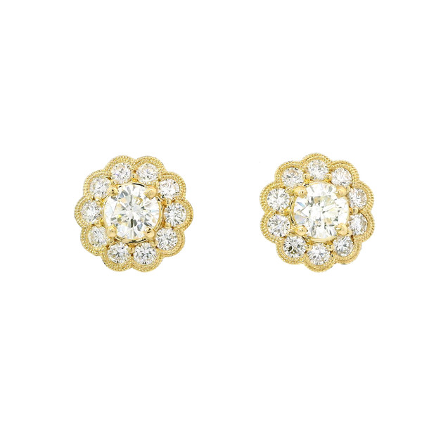 Yellow Gold Round Diamond Stud Halo Earrings 201-11373