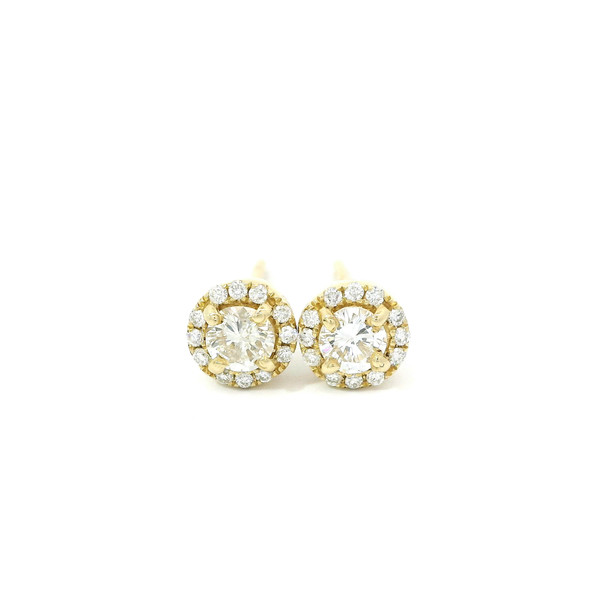 Yellow Gold Halo Diamond Stud Earrings 201-11291