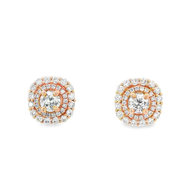 Rose Gold Halo Stud Earrings with Round Cut Diamond 201-11136