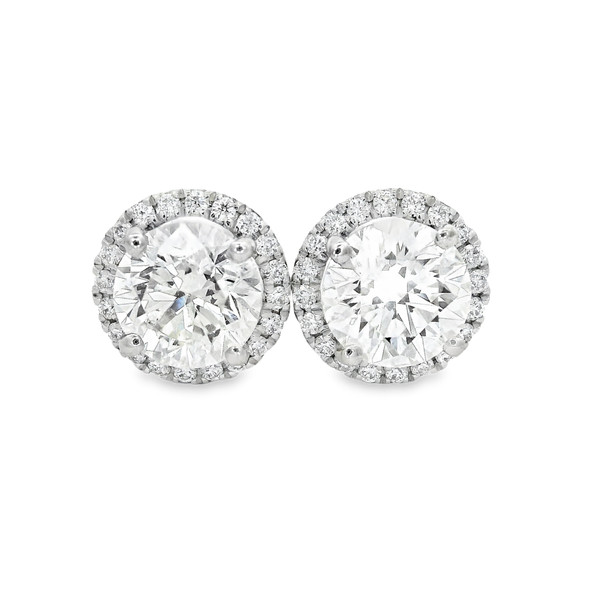 White Gold Halo Stud Earrings with Round Brilliant Diamonds 201-11177