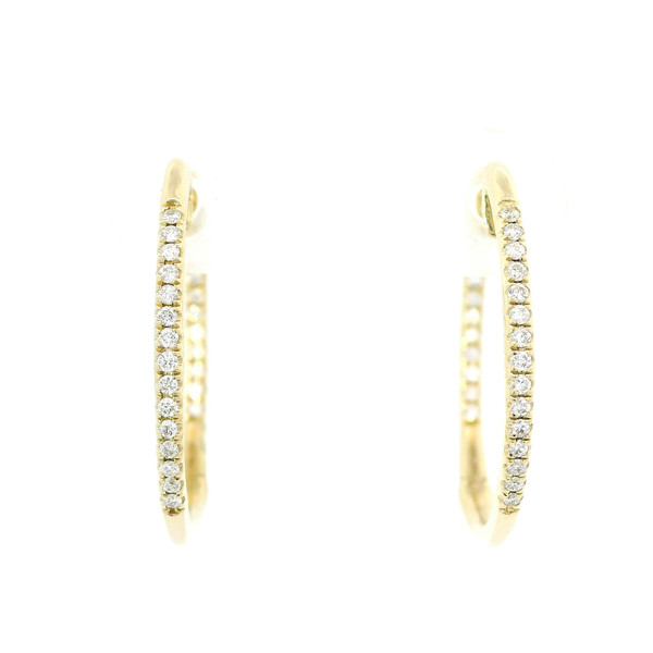Yellow Gold Inside/Out Hoop Earrings with Round Cut Diamonds GBC-12993
