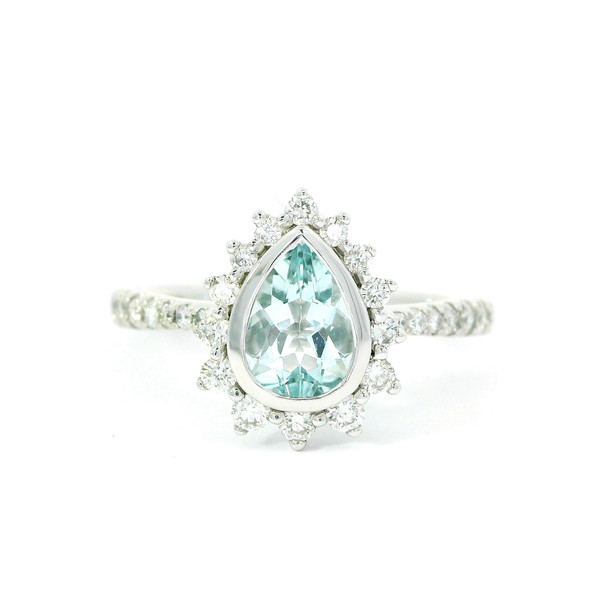 White Gold Diamond Ring with Pear-Shaped Aquamarine LJI-10063