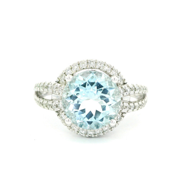 White Gold Diamond Ring with Round Brilliant Aquamarine LJI-10085